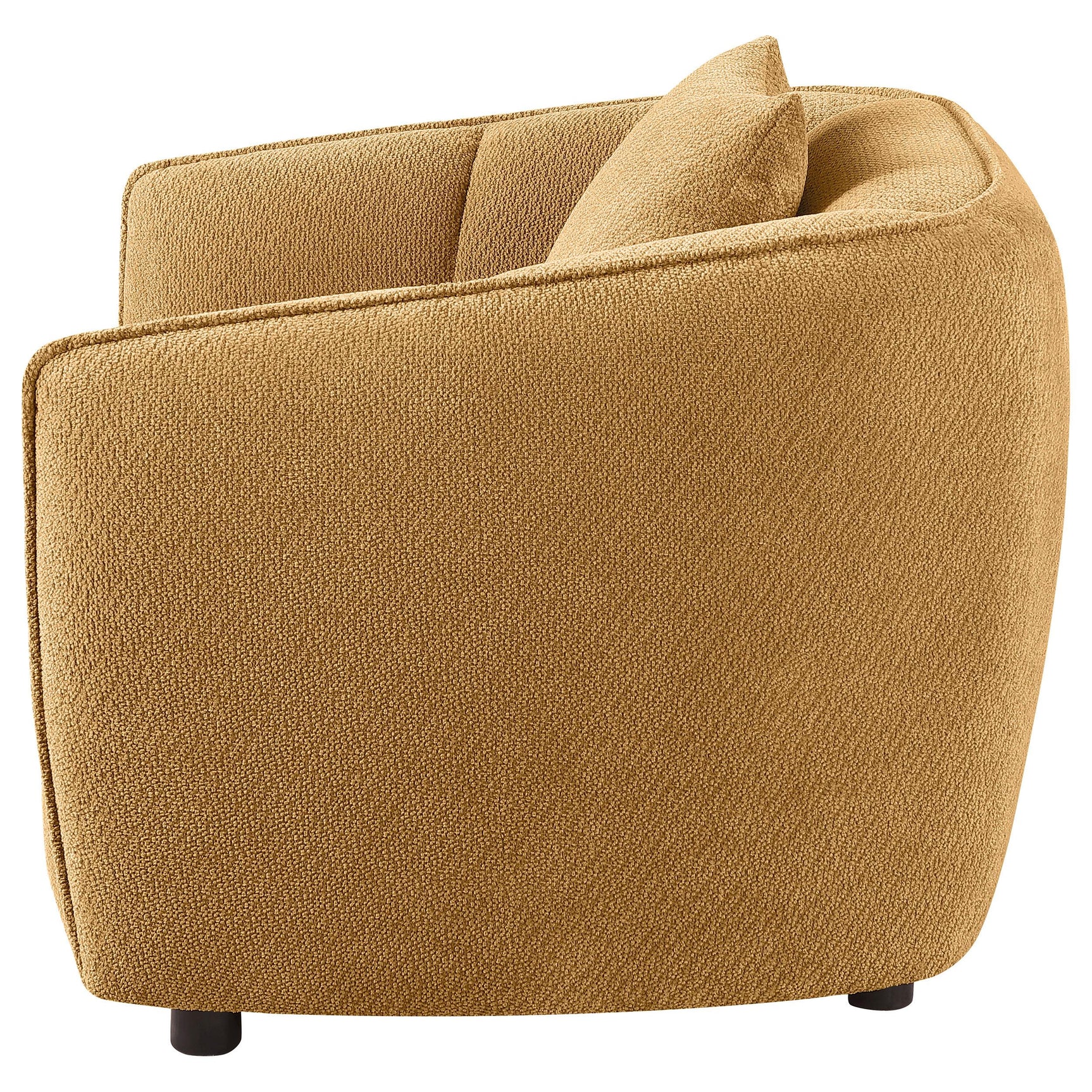 Seat cushion detail showing plush foam and chenille fabric