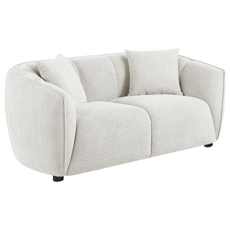 main front view of Aleisha 3-piece chenille upholstered sofa and loveseat set in ivory
