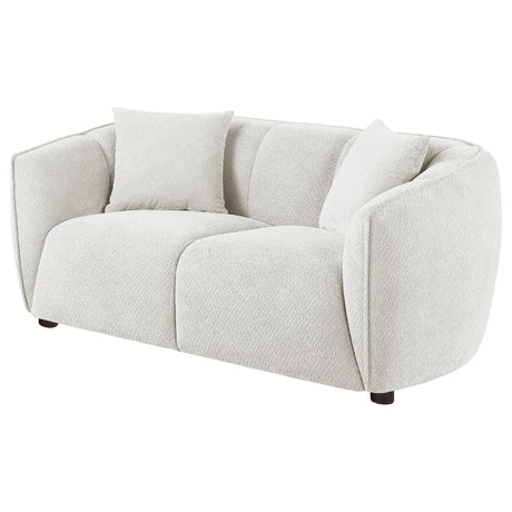 Ivory chenille fabric close-up on loveseat