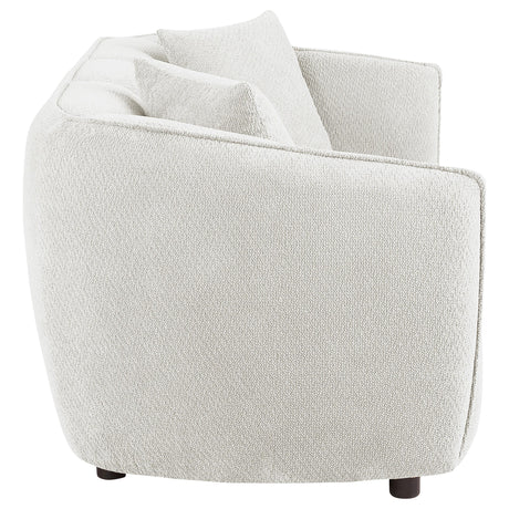 Detail of loveseat arm and fabric texture