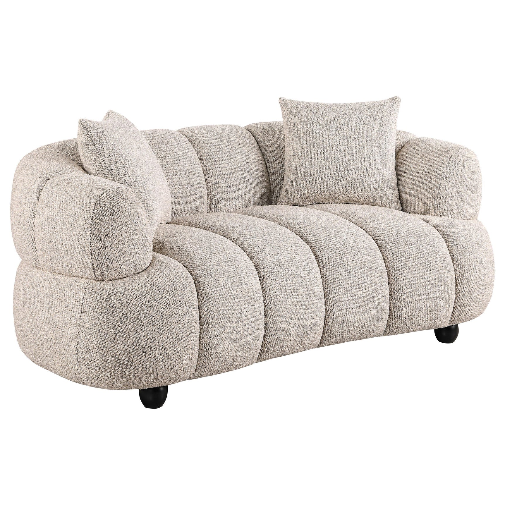 Whitney 2-Piece Contemporary Channel Tufted Boucle Sofa Set Pebble