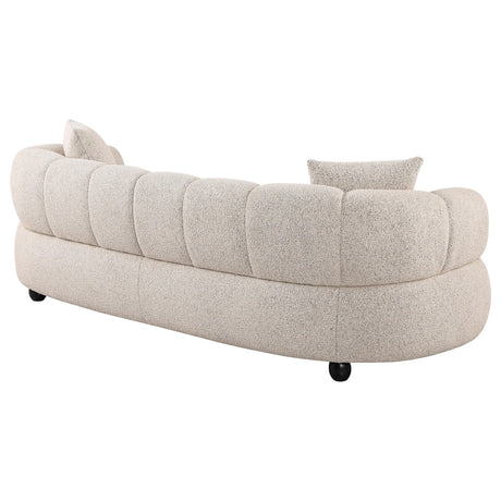 Detailed view of boucle fabric texture on Whitney Sofa