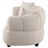 Boucle upholstery texture on Whitney loveseat