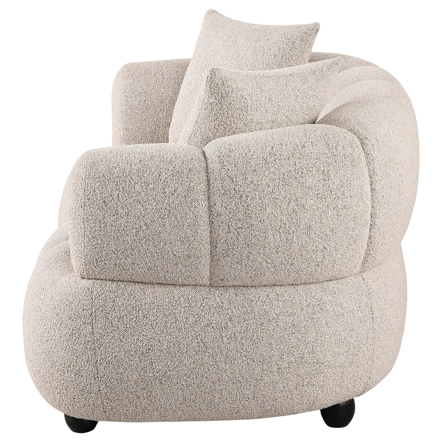 Boucle upholstery texture on Whitney loveseat