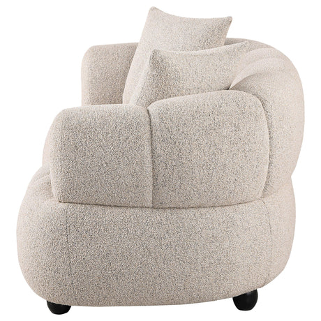 Boucle upholstery texture on Whitney loveseat