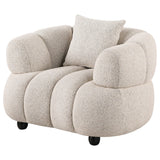 Close-up of boucle fabric texture on Whitney chair