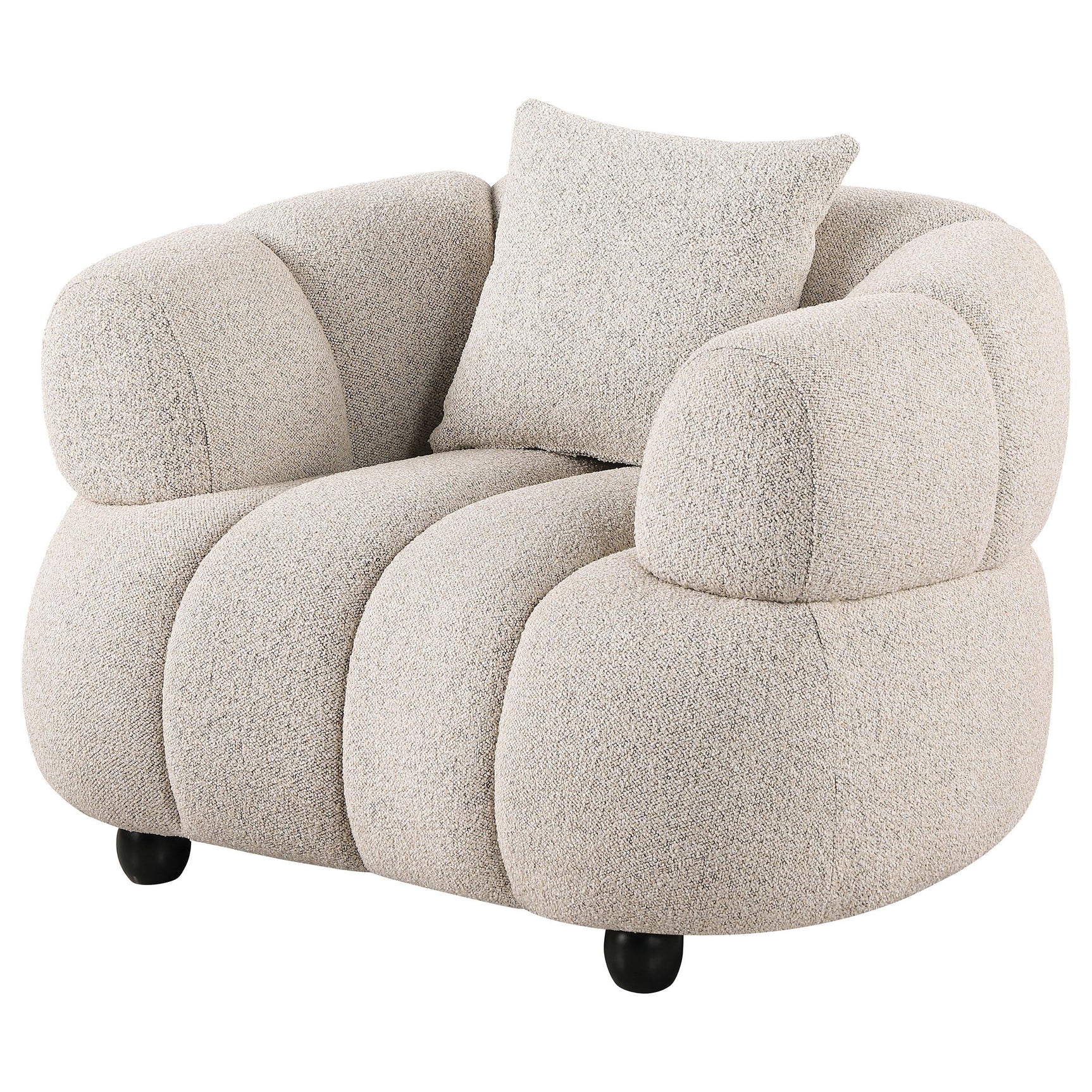 Close-up of boucle fabric texture on Whitney chair