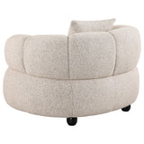 Wooden legs and upholstery detail of Whitney accent chair