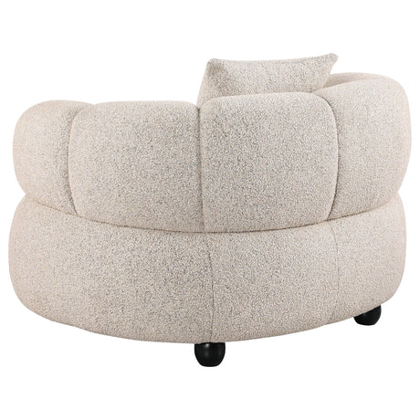 Wooden legs and upholstery detail of Whitney accent chair