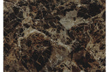 close-up detail of Edgar faux marble tabletop and black faux leather seating