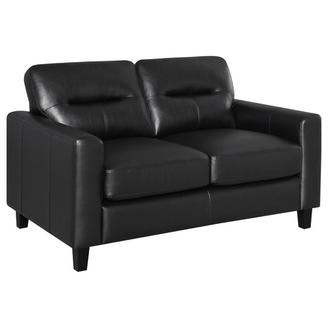 Scotland 2-piece black faux leather upholstered sofa set upholstery detail