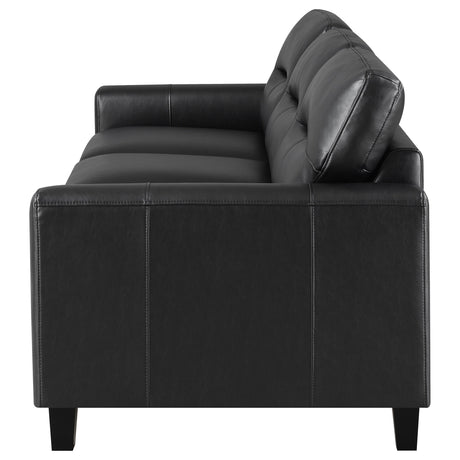 Front angle of Scotland black faux leather sofa