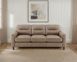 Scotland brown faux leather upholstered track arm sofa side view