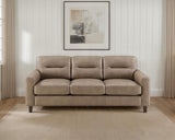 Scotland brown faux leather upholstered track arm sofa side view