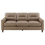 Scotland Faux Leather Upholstered Track Arm Loveseat Brown