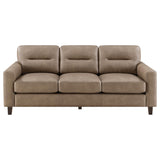 Detail of Scotland sofa brown faux leather upholstery