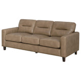 Scotland Faux Leather Upholstered Track Arm Loveseat Brown