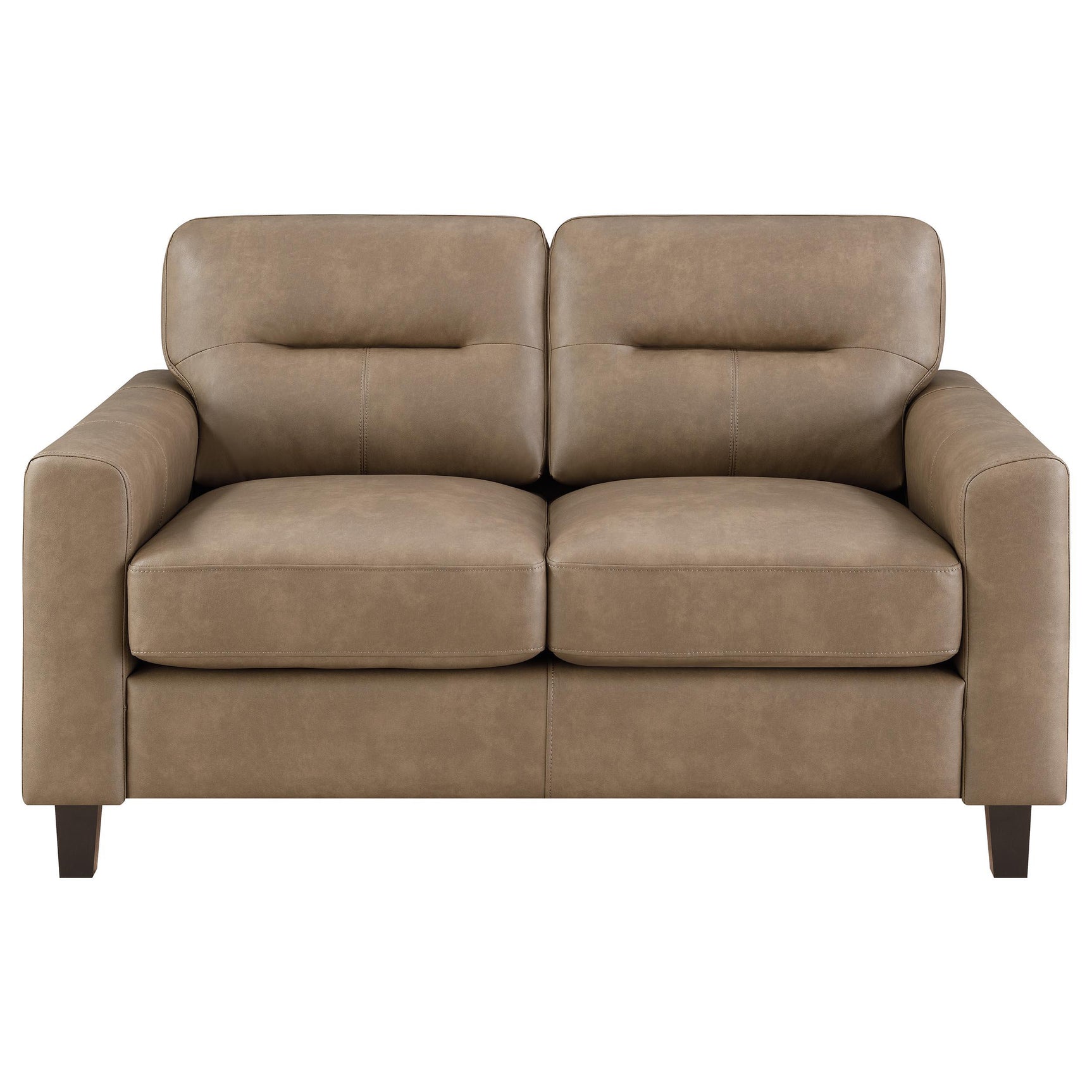 Close-up of Scotland loveseat brown leatherette upholstery