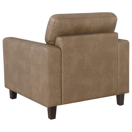 Back view of Scotland accent chair in brown faux leather