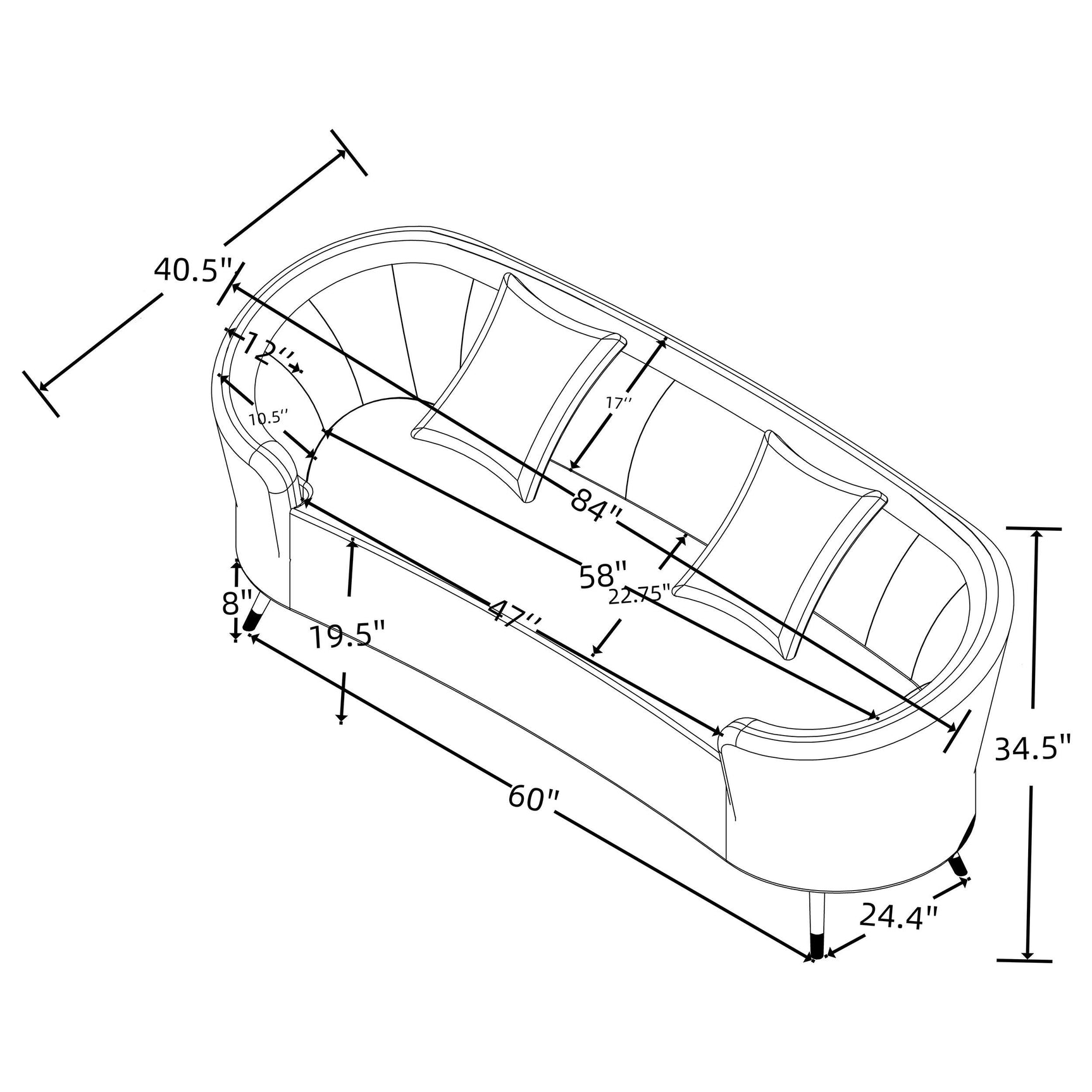 Side view focusing on loveseat curvature