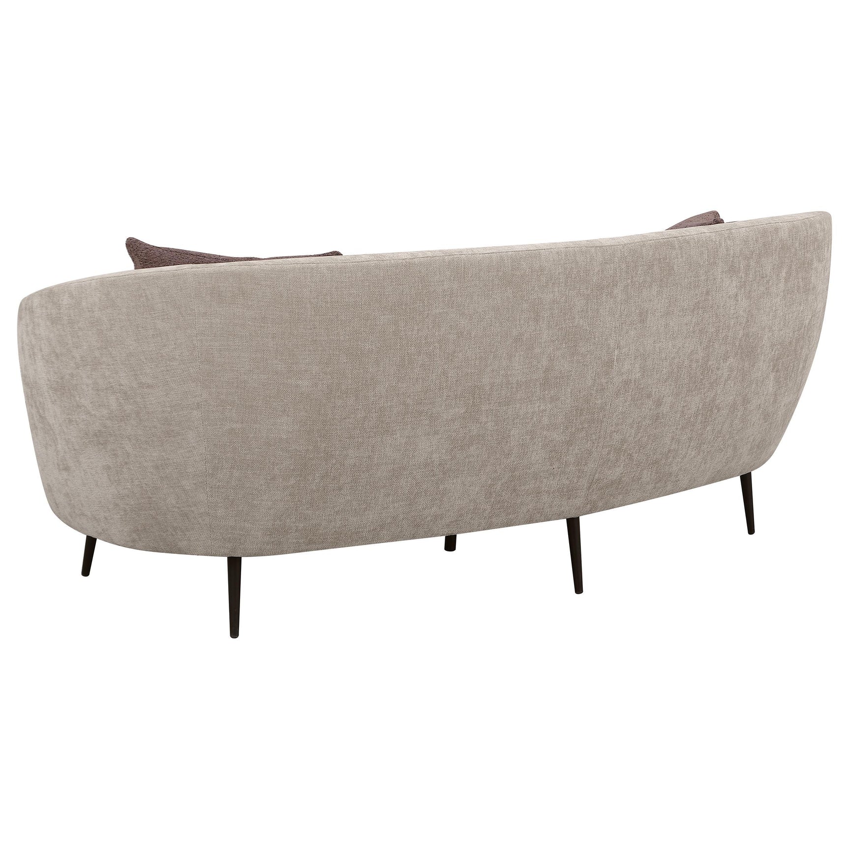 Ellorie upholstered beige curved channel back sofa side angle