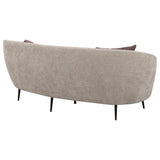 Ellorie upholstered beige curved channel back sofa close-up detail