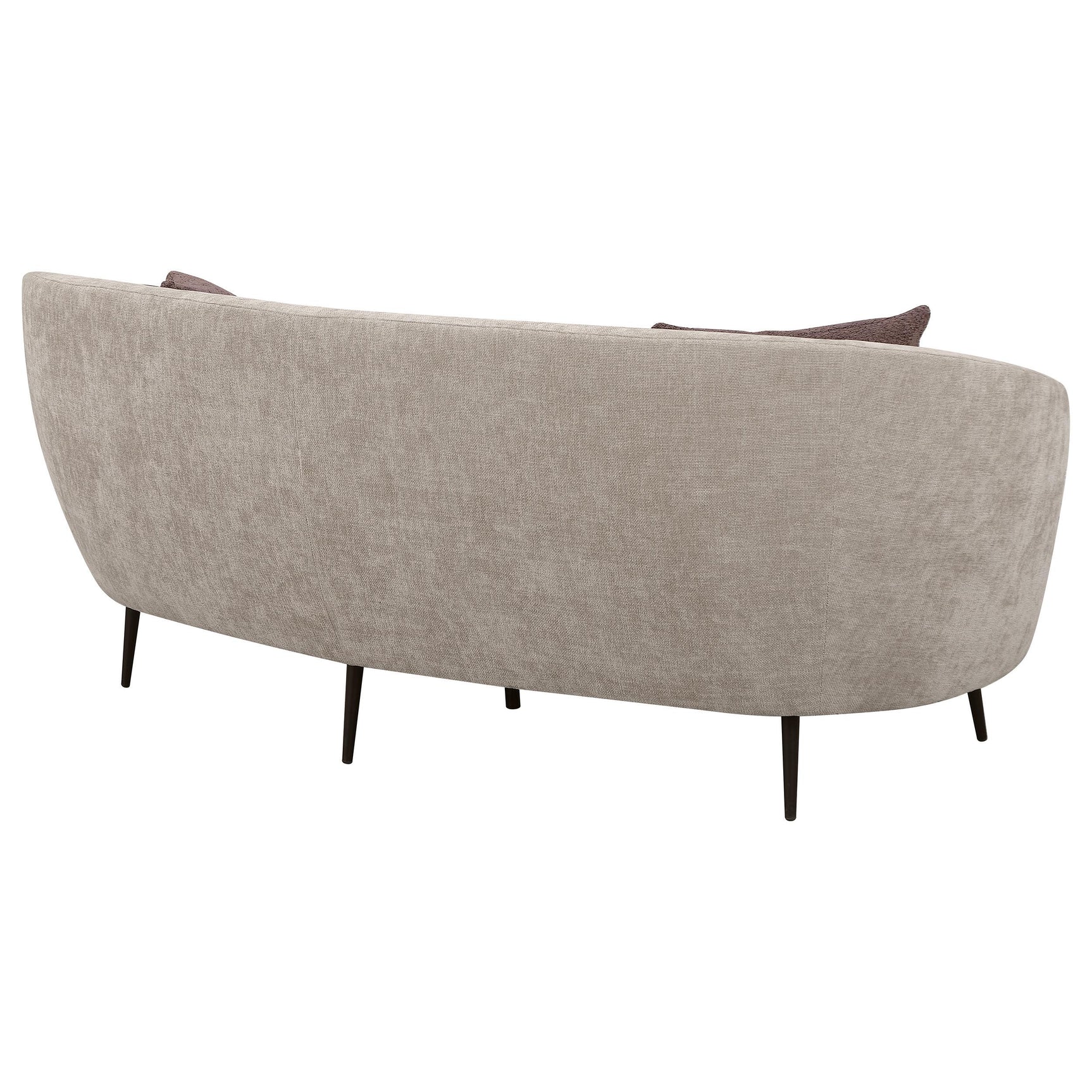 Ellorie upholstered beige curved channel back sofa close-up detail