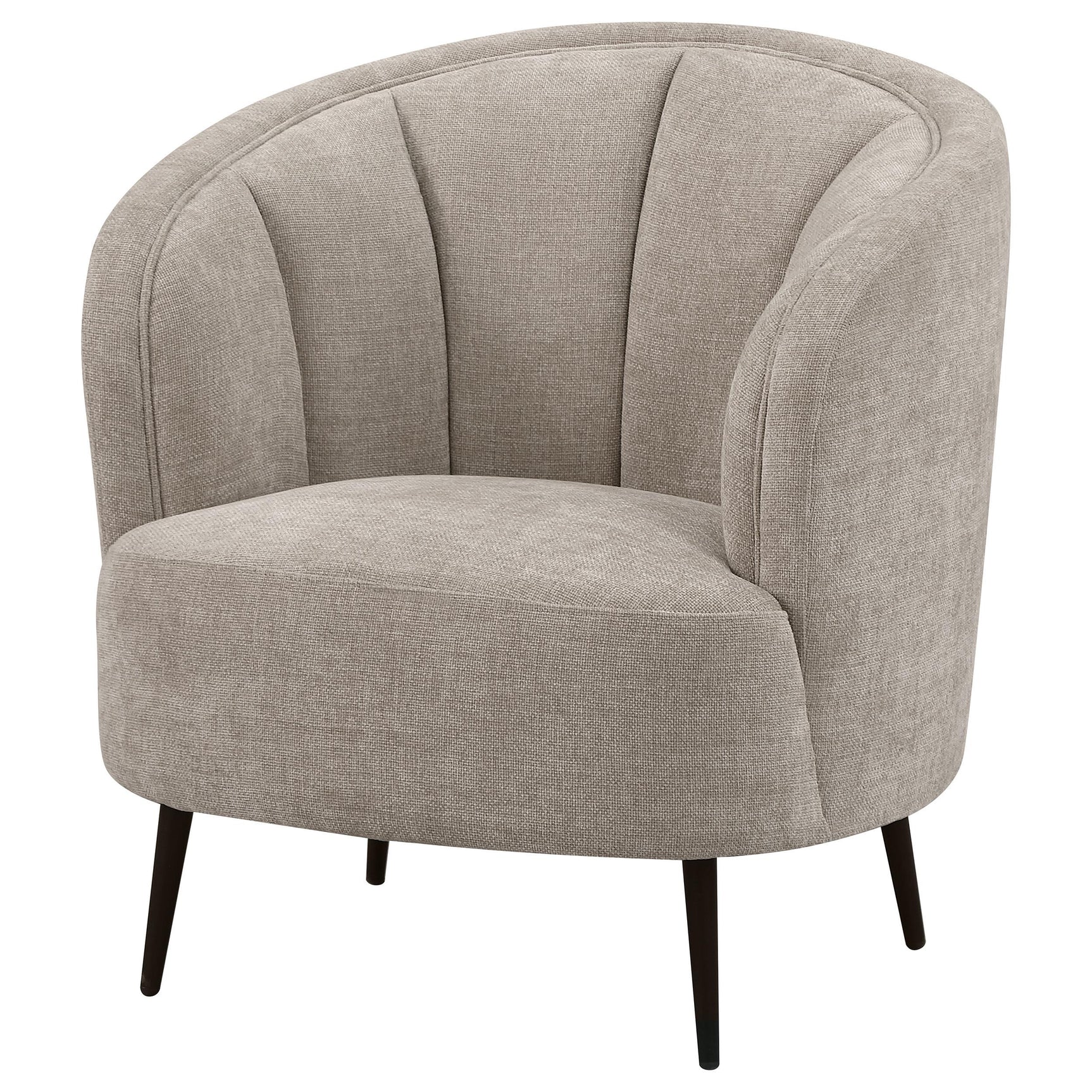 Close-up of beige velvety fabric upholstery on Ellorie chair