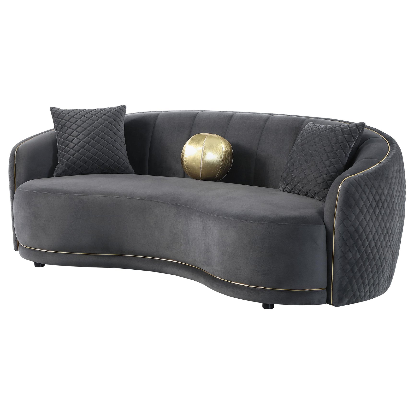 Brookside dark grey velvet sofa angled main view