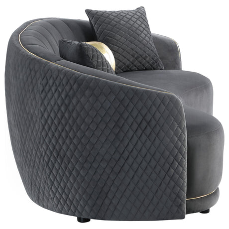 Side angle showing sofa curve and legs