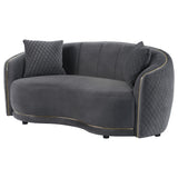 Channel tufted backrest of Brookside dark grey velvet loveseat