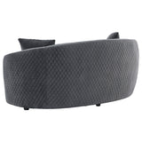 Accent pillows on Brookside dark grey velvet loveseat