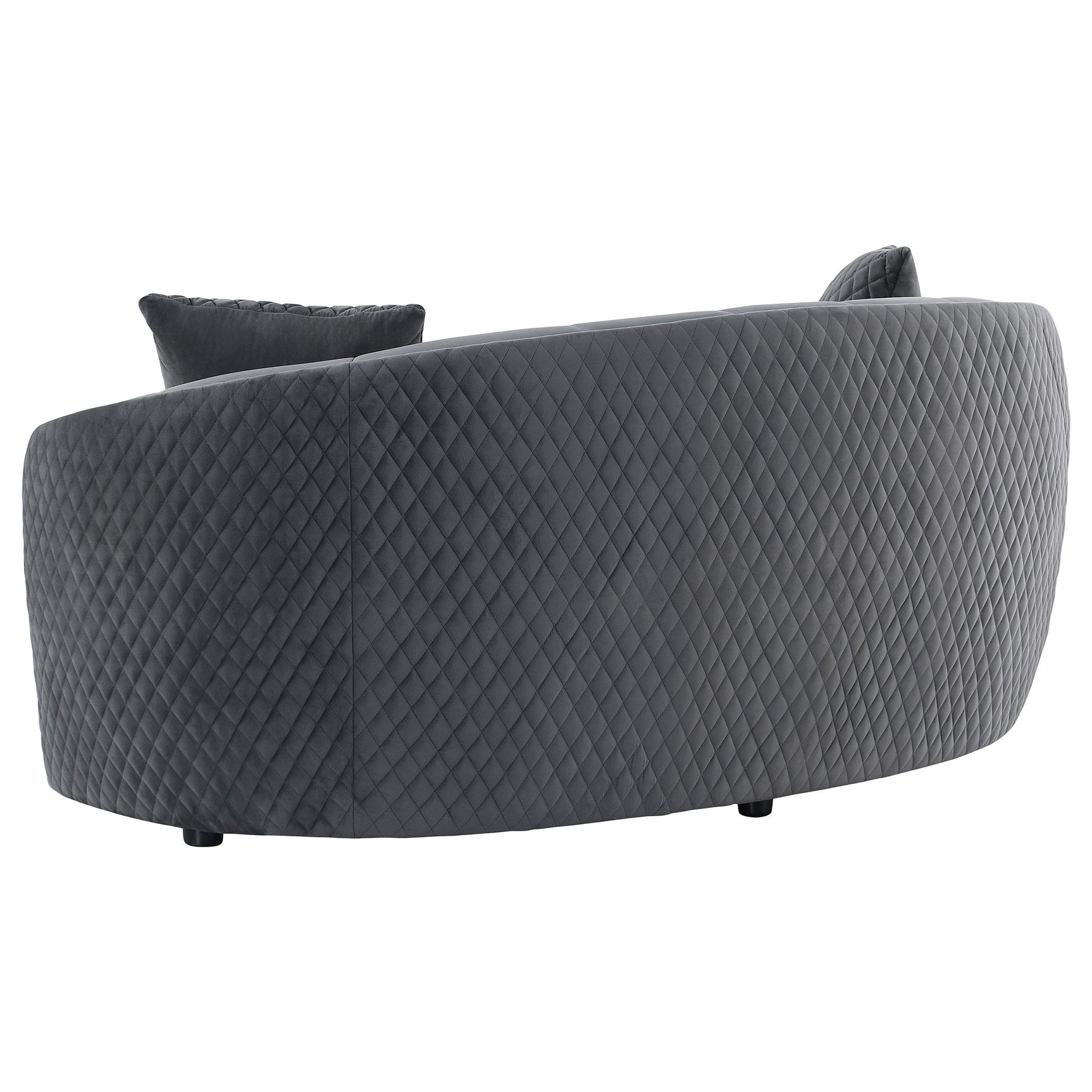 Accent pillows on Brookside dark grey velvet loveseat