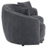 Back view of Brookside dark grey velvet loveseat