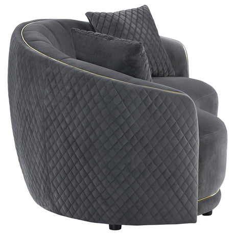 Back view of Brookside dark grey velvet loveseat