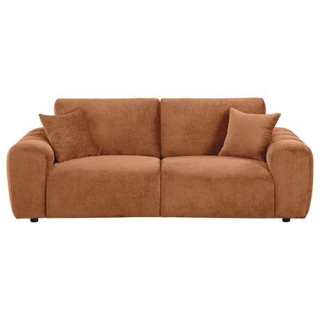 Side view of Burnett Chenille Upholstered Wide Arm Sofa burnt orange