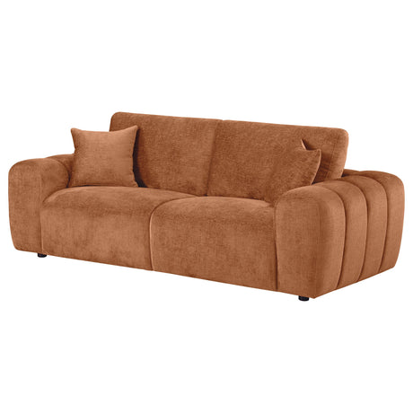 Detail of chenille fabric upholstery on Burnett sofa