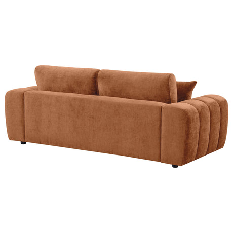 Close-up detail of arm and fabric texture on Burnett sofa