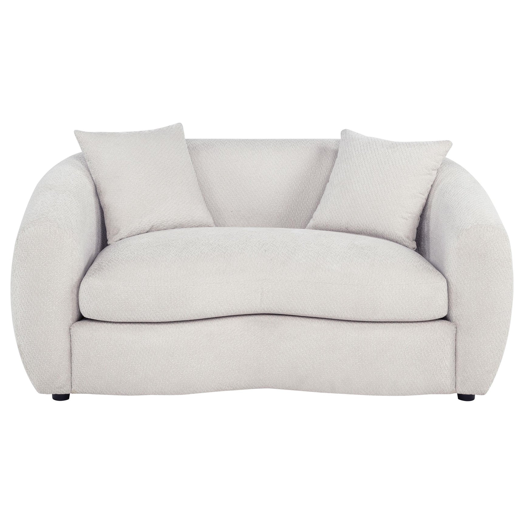 Side view of Isabella sand loveseat with black legs