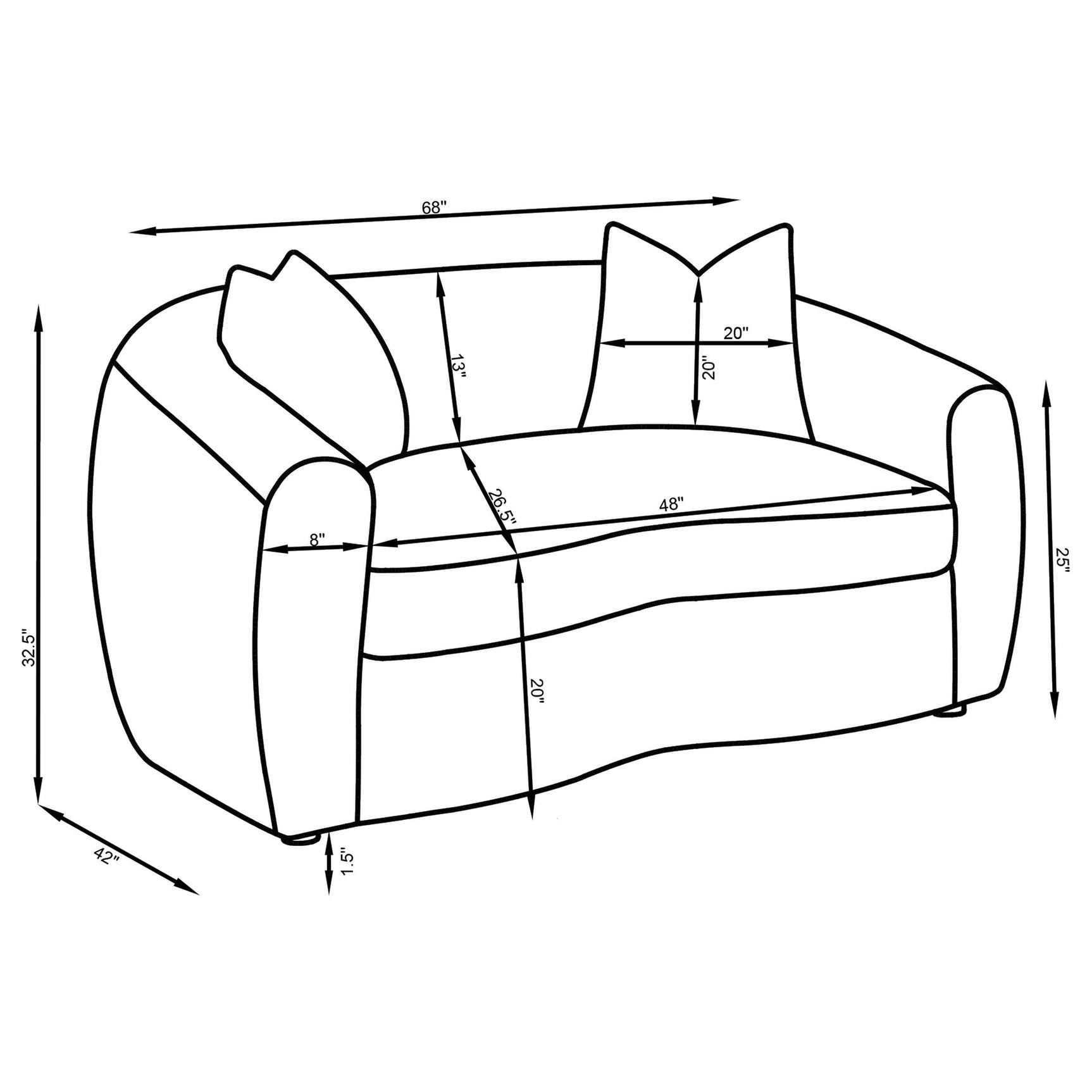 Contemporary rounded silhouette of Isabella loveseat