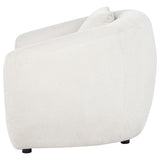 Black plastic legs supporting Isabella accent chair