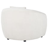 Side angle showing curved design of Isabella accent chair