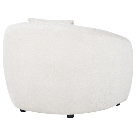 Side angle showing curved design of Isabella accent chair