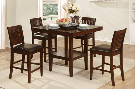 main view of Galena Brown Faux Leather Square Dining Room Set with square table and chairs