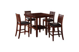 close-up detail of brown faux leather seat and wood finish on Galena dining set