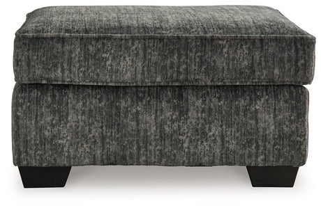 Side view of Lonoke Gunmetal Velvet Ottoman