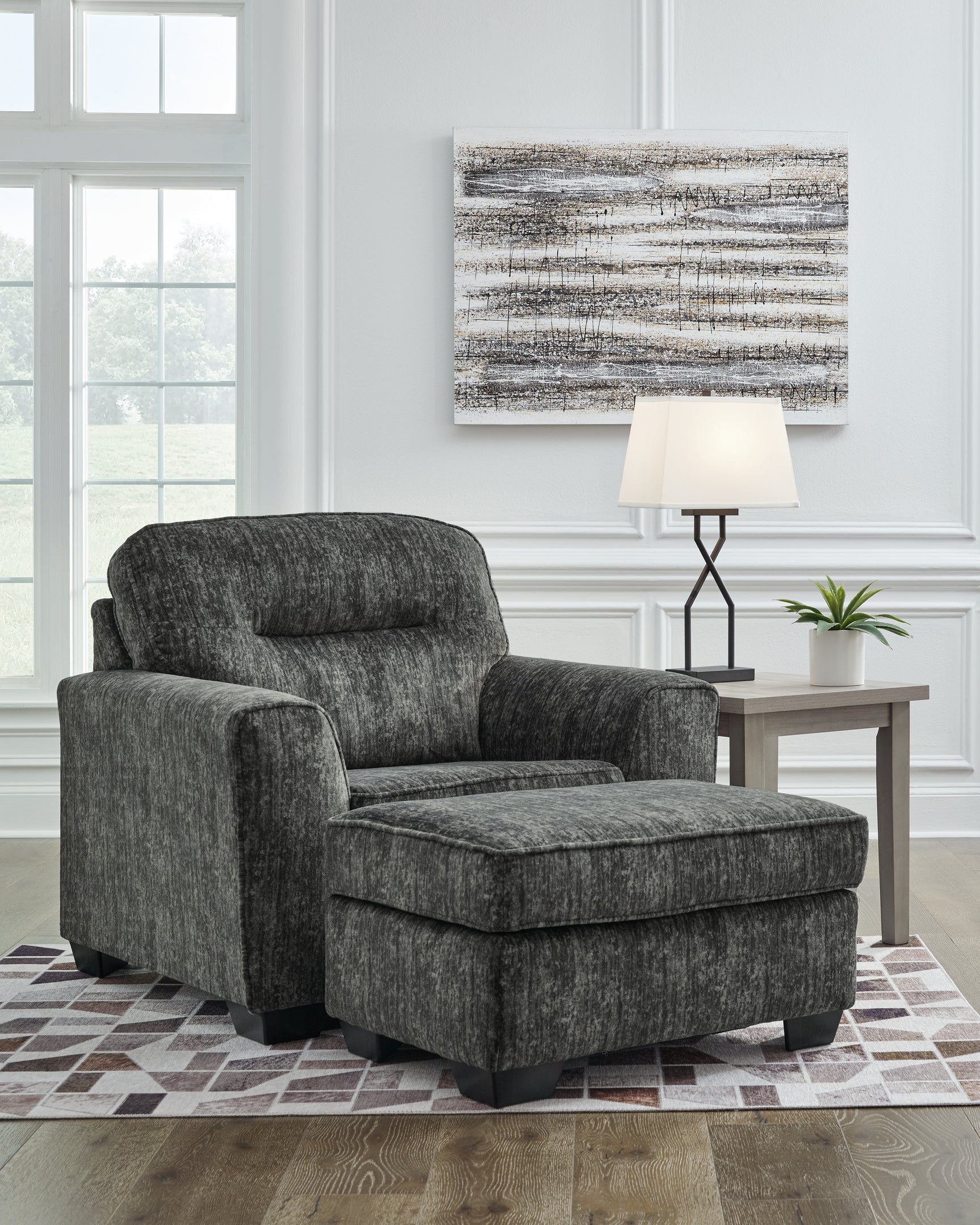 Lonoke Gunmetal Chair and Ottoman