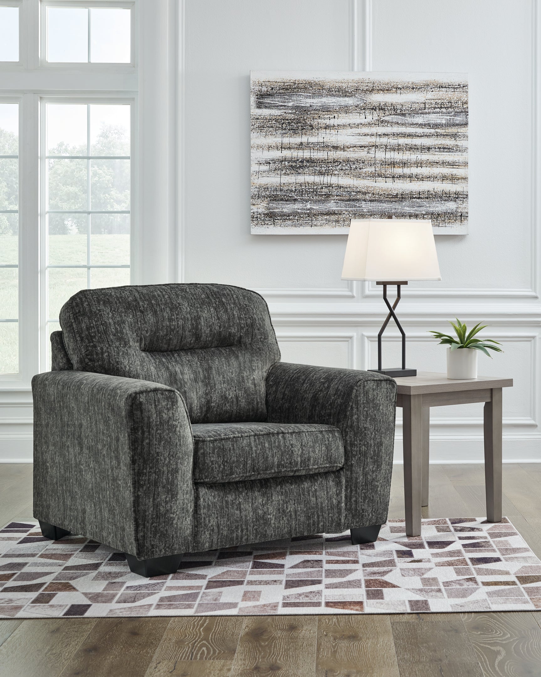 Lonoke Gunmetal Chair and Ottoman