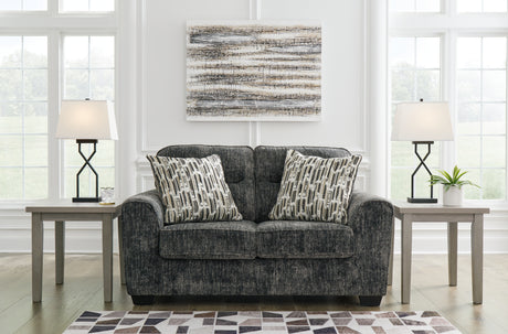 Lonoke Gunmetal 4-piece living room set with sofa, loveseat, chair, and ottoman