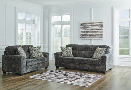 side view of Lonoke Gunmetal Sofa and Loveseat